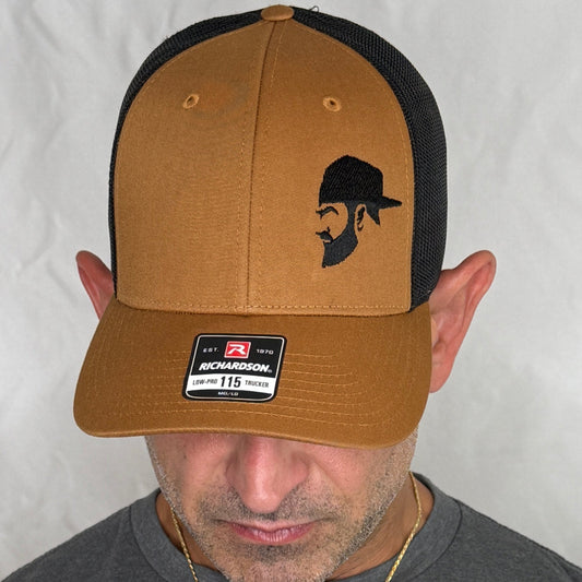 BROWN AND BLACK TRUCKER HAT