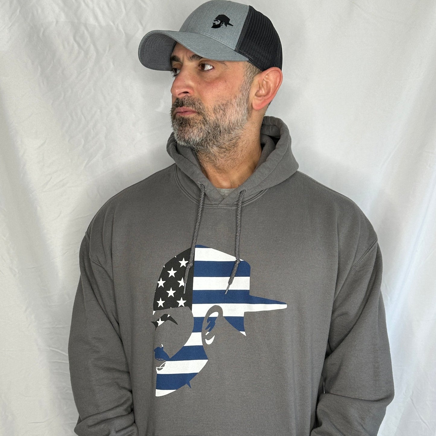 Blue Line Flag Charcoal Hooded Sweatshirt