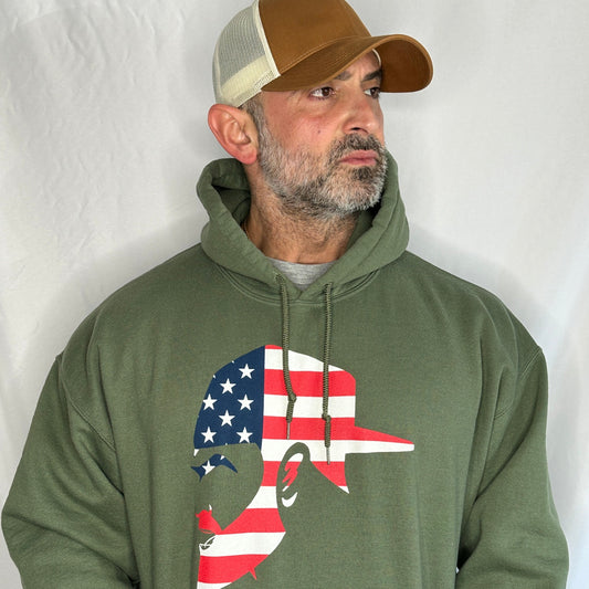 American Flag Military Green Hooded Sweatshirt
